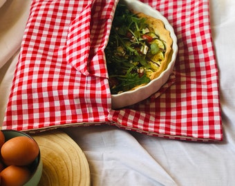 Sac à tarte , gâteau et pizza en tissu vichy fait main