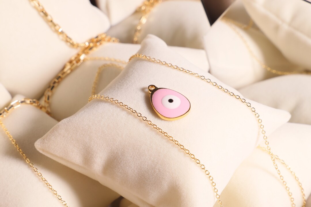 Pink Evil Eye Protect From Evil Handmade Gold Charm to Make Etsy