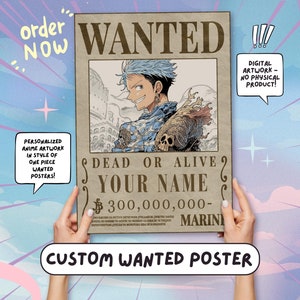 CUSTOM WANTED POSTER Digital Download Portrait Cartoon Artwork Anime Poster For Anime Lovers