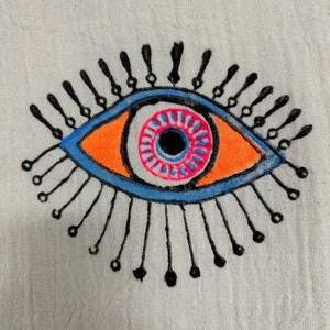 Evil Eye Bath Robe, Boho Handmade Wood Block Printed Muslin Kimono, 100 ...