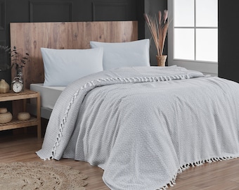 Copriletto da salotto, coperta in cotone turco, copriletto accogliente e sfuso, copriletto all'ingrosso, coperta copridivano, copriletto in cotone, tiro, grigio