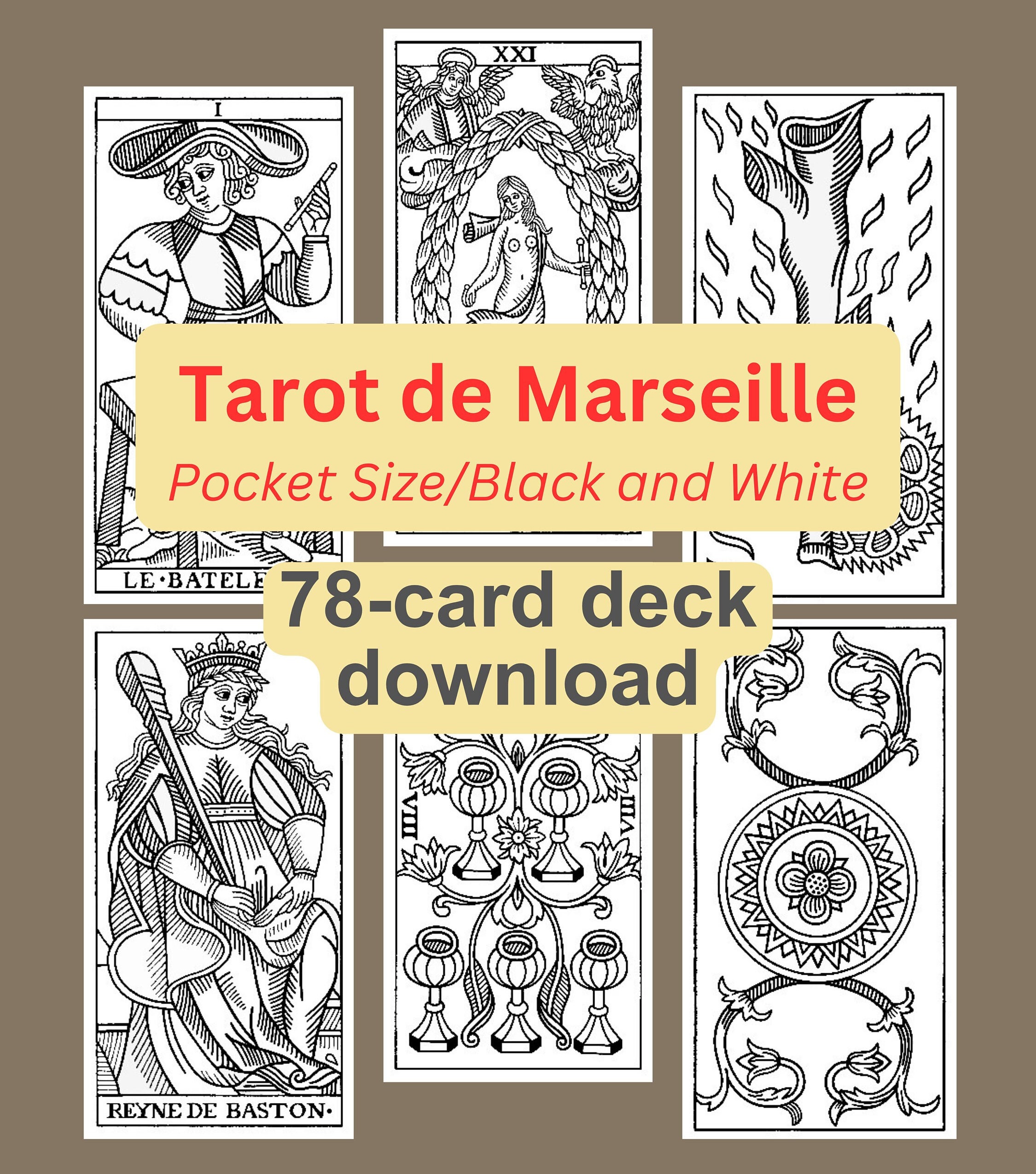 Tarot De Marseille Stickers, Full Tarot Deck Stickers, Tarot