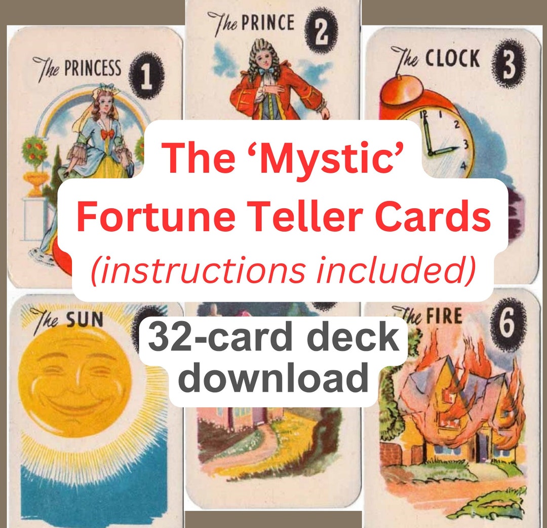 Mystic Fortune Teller Card With Instruction, Lenormand Variant, Vintage