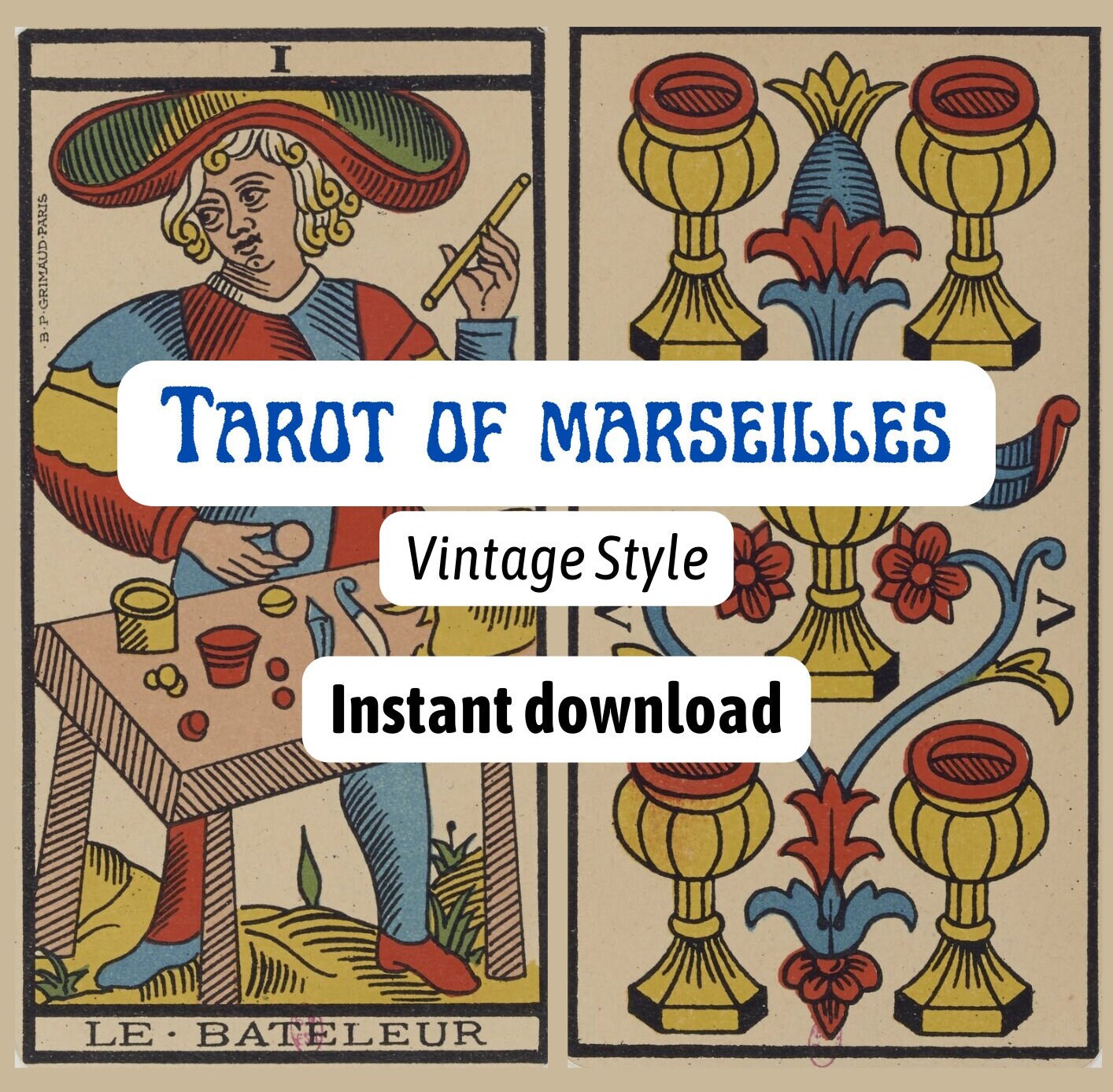 Ancien Tarot de Marseille Tchalaï 1981-Grimaud-cadeau-divination