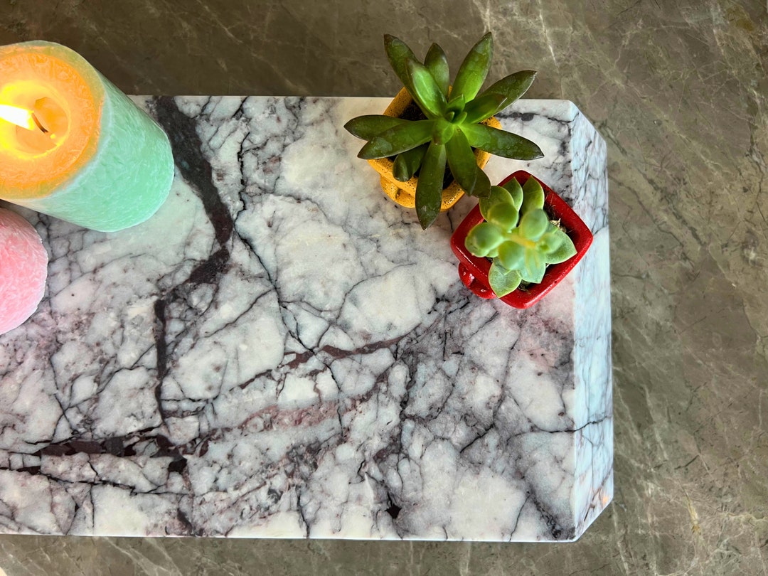 Plant Display Pedestal, Decorative Marble Shelf, One of A Kind Marble ...