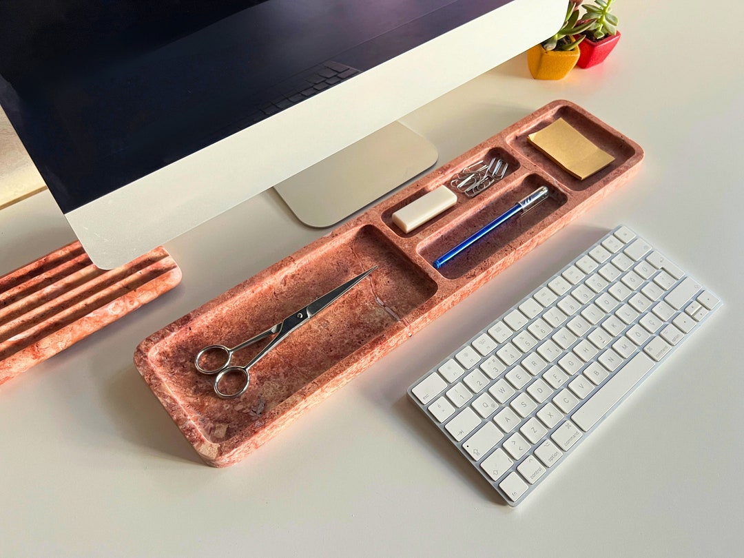 Marble Desk Organizer, Handcrafted Natural Travertine Desk Organizer