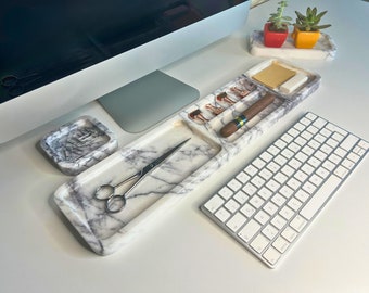 Handmade Marble Desk Organizator, Natural Calacatta Marble Desk Tray, One-Of-A-Kind Birthday Gifts, Limited Edition Birthday