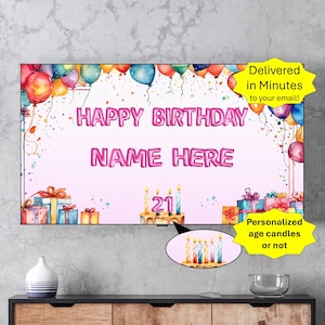 Personalized, Happy Birthday, Frame TV Art | Pink | Delivered in Minutes to Your Email
