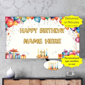 Personalized, Happy Birthday, Frame TV Art | Gold | Delivered in Minutes to Your Email