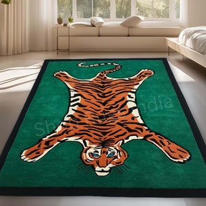 Tibetan Tiger Rug Handmade Tufted tiger Wool rug for living room bedroom 5x8 Designer area rug for home Animal rug 6x9 8x10 Gift for home