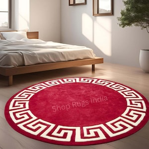Round Rug for Living room 5x5 Red rugs 8x8 Soft Wool Pile Rug for Home Decor 6x6 Bedroom Rug Round Table Rug 10x10 Modern CIrcle Rug