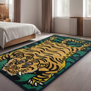 Tibetan Tiger Rug Handmade Tufted tiger Wool rug for living room bedroom 5x8 Designer area rug for home Animal rug 6x9 8x10 Gift for home