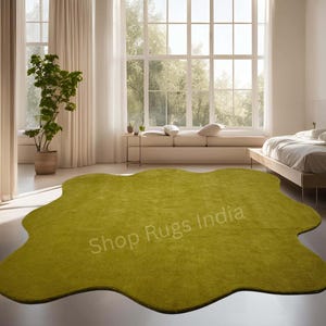 Hand Tufted Wool Rug, Olive Green Irregular Shape, Scandinavian Style