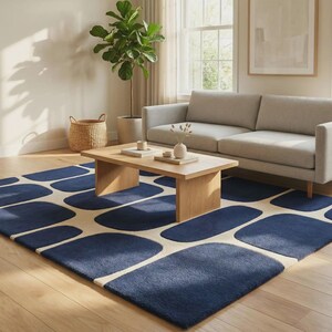 Marineblauw abstract vloerkleed, modern geometrisch vloerkleed voor woonkamer Blue