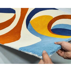Colorful Abstract Wool Rug, Hand Tufted Modern Area Carpet, Mid Century Geometric Living Room Bedroom Rug image 6