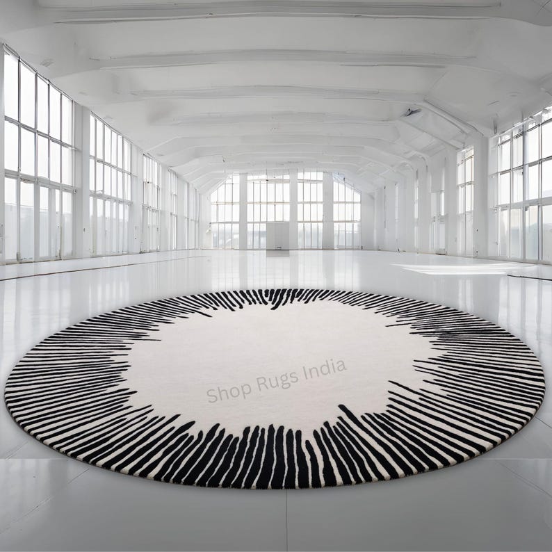 Hand Tufted Wool Round Rug, Sunburst Design, Modern Brown Carpet - Etsy