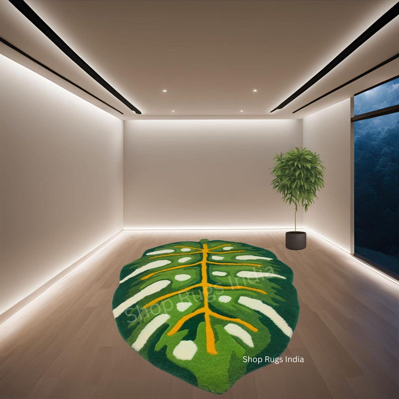 Monstera Leaf Rug for Living Room Monstera Rug 5x8 Green Carpet for ...