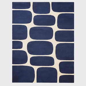 Marineblauw abstract vloerkleed, modern geometrisch vloerkleed voor woonkamer afbeelding 1