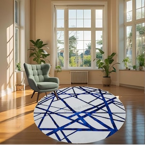 Round Abstract Wool and Viscose Tufted Rug Hand Tufted Modern Area Rug for Living Room, Bedroom, Soft Neutral Artistic Floor Decor 6x6 8x8