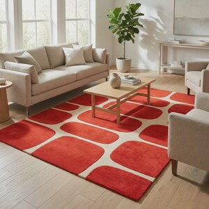Marineblauw abstract vloerkleed, modern geometrisch vloerkleed voor woonkamer Red
