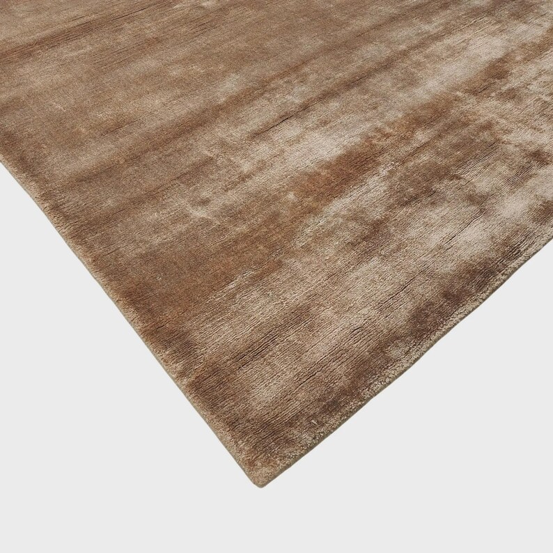 Handwoven Bronze Silk Area Rug - Solid Minimalist Scandinavian Carpet 8x10 image 4