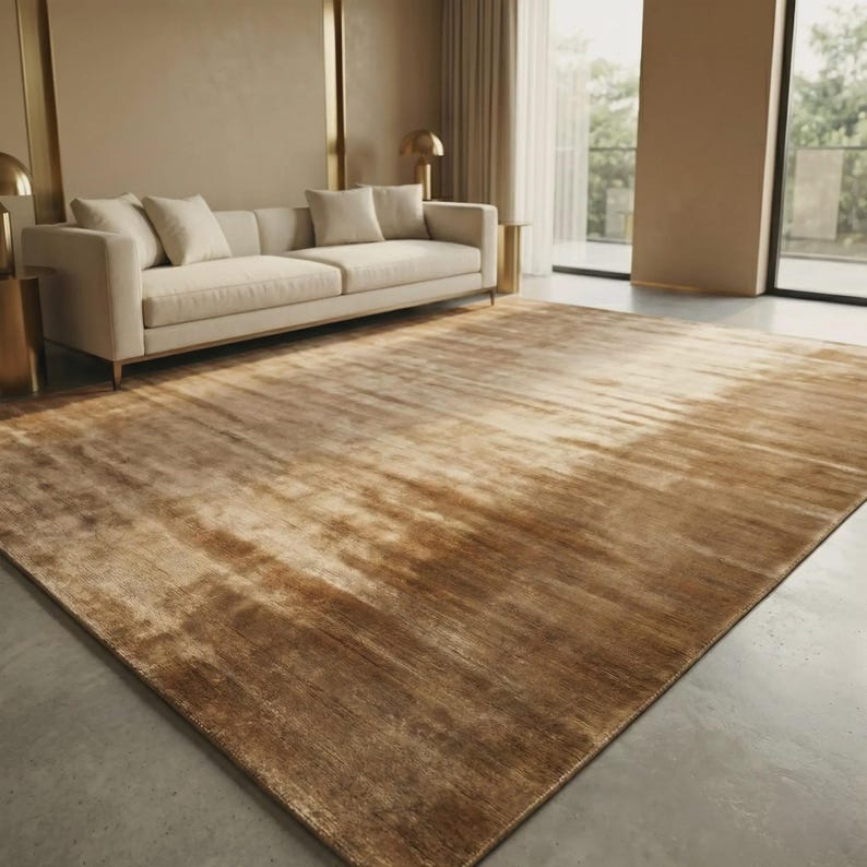 Handwoven Bronze Silk Area Rug - Solid Minimalist Scandinavian Carpet 8x10 image 2