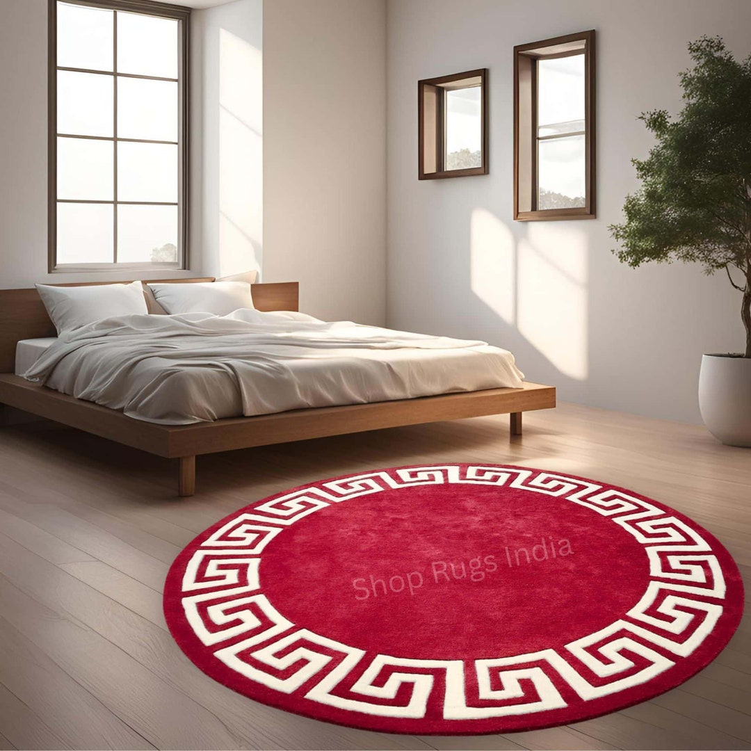 Hand-tufted Wool Round Rug: Red Modern Circle Rug - Etsy
