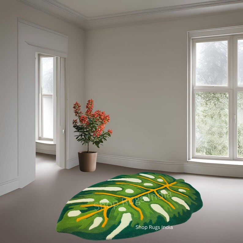Monstera Leaf Rug for Living Room Monstera Rug 5x8 Green Carpet for ...