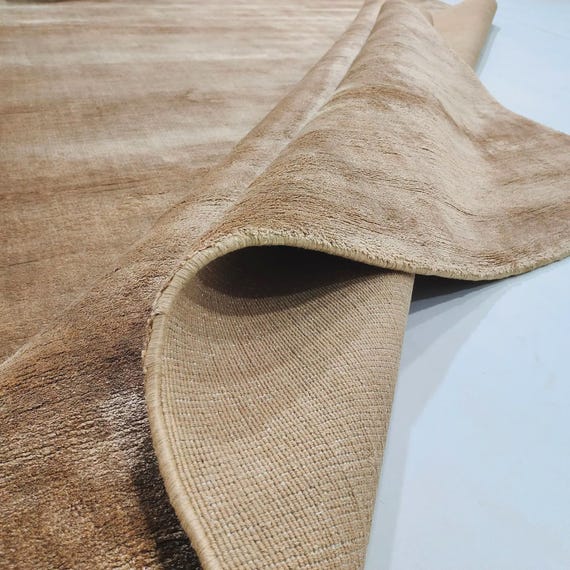 Handwoven Bronze Silk Area Rug - Solid Minimalist Scandinavian Carpet 8x10