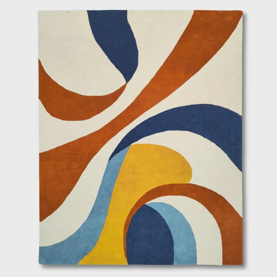 Hand Tufted Modern Abstract Wool Rug Mid Century Colorful Area Carpet Living Room Bedroom