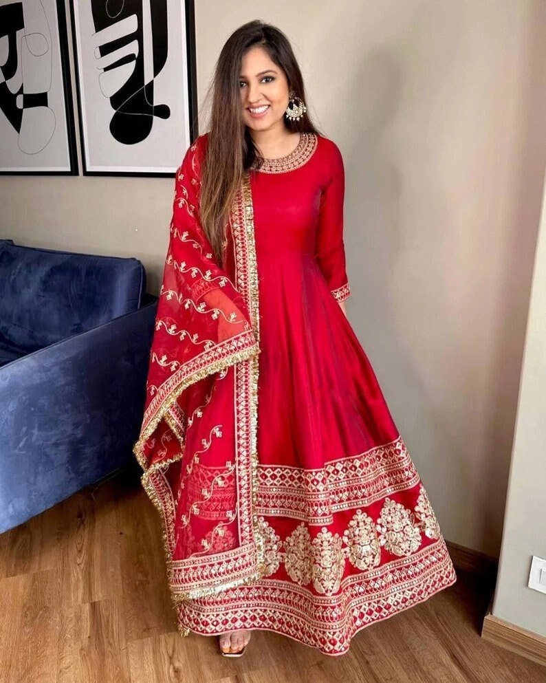 Red chikankari anarkali set | Stylish dresses for girls, Party wear indian  dresses, Indian dresses traditional