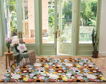 Hand-Tufted New Zealand Wool Rug, Indian Floral Design