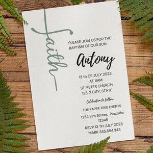 Boy Christening, minimalist Invitation Template, Modern Baptism Invitation Green Christening Invite Template Green Cross Boys Green Baptism,