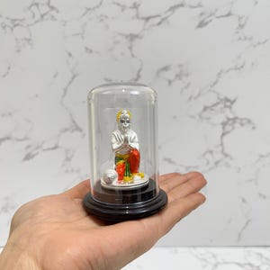 99.9 % Pure Silver Hanuman Miniature Idol in Glass Dome | Small Hanuman Statue for Car Dashboard| Pooja mandir |Spiritual Gift for Devotees