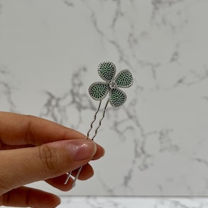 925 Sterling Silver Green Floral Hair Pin  •  Flower Hair Clip for Women & Girls | Best for Wedding Purpose