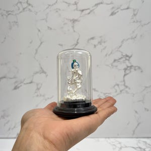 99.9 % Pure Silver Lord Krishna Miniature Idol in Glass Dome | Flute Playing Krishna Murti for Car Dashboard  or Pooja Mandir |Hindu Gift