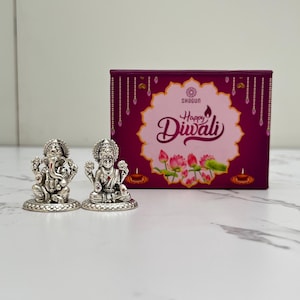 Lakshmi Ganesh Silver Idol Set | Shagun Diwali Gift Box
