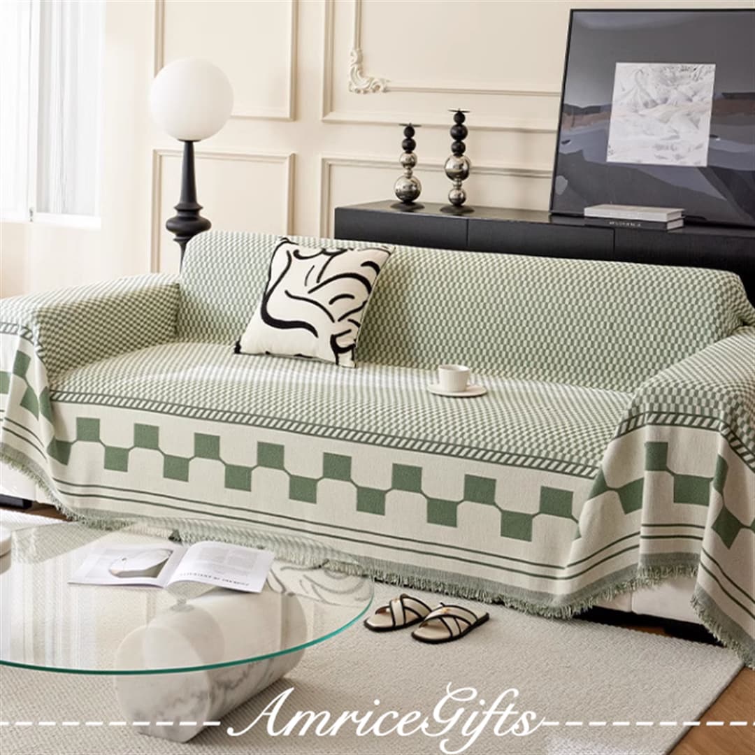 Green Plaid Sofa Cover Chenille Dustproof Sofa Towel Etsy