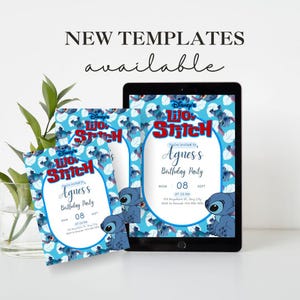 Stitch Birthday Party Invitation Template, Editable and Printable Bday Evite & Fun Canva Design for Kids Party, Instant Download