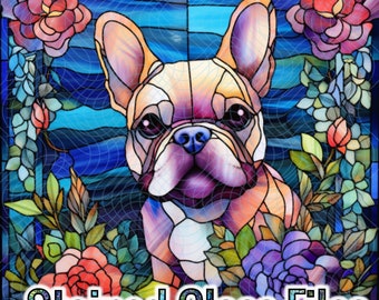 22 Stained Glass Style French Bulldog Square for cards PNG, Dog Bull Dog Stained Glass style for Cricut Print and Cut or more