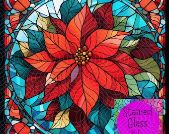 22 Christmas Stained Glass Square Clip Art PNG's Christian, Christmas Tree, Poinsettia, Scenes and more perfect for Cards, Shirts