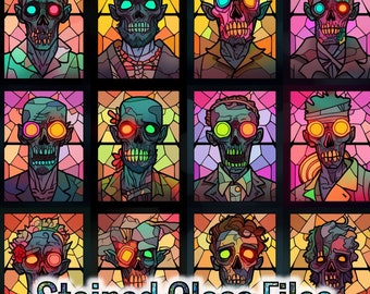 54 Creepy Zombie Haunted Halloween Stained Glass PNG and SVG Files - **Caution some Scary Graphics not suitable for young children**