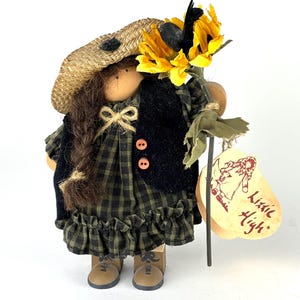 Little High Standing Wooden Doll with Sunflower & Bird