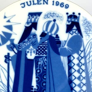 Porsgrund-kerstbord 1969 – Three Wise Men, Scandinavisch blauwwit porselein
