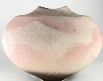 Garry Ubben Evans Ceramics Soft Shadows Wazon Vintage Raku Studio Art z lat 80. XX wieku Owalny pastelowy pojemnik z podpisem