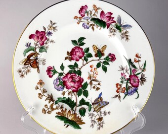 Vintage Wedgwood Charnwood 8-inch saladeborden, set van 5 fijne porseleinen bloemen- en vlinderborden met 22-karaats gouden rand, Engeland
