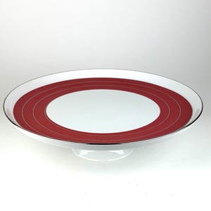 Kuchenplatte mit Sockel Rot & Silberbänder, Mikasa Fine China 31 cm Modernist Stand