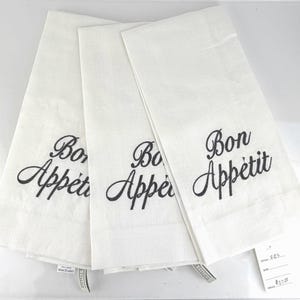 Arte Italica Bon Appétit Leinentücher 3er Set | Sammler Galerie | Italienisches schwarzes Script Küchen Dekor | Luxus-Hochzeits-Bettwäsche