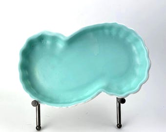 Haeger USA Turquoise Ceramic Bowl | Collector's Gallery | MCM Vintage Scalloped Edge Pottery | Aqua Blue Centerpiece