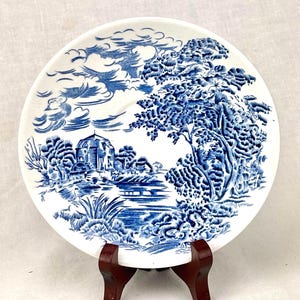 Enoch Wedgwood Countryside Blue Transferware Plate 1960s English Ironstone Vintage